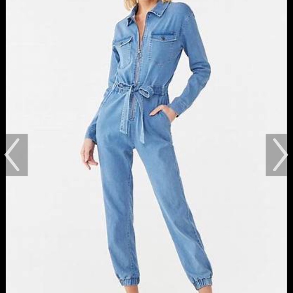 ZARA Belted GREY/blue Denim Jogger jumpsuit S